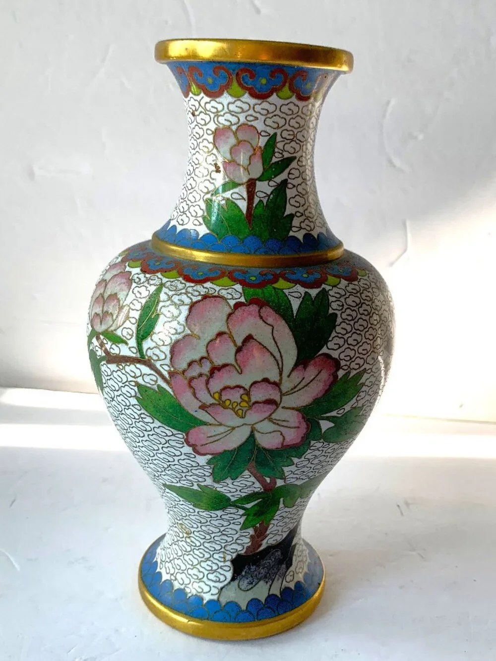 VINTAGE CLOISONNÉ FLOWER FLORAL ENAMEL BRASS VASE MID-20TH CENTURY  HAND-CRAFTED